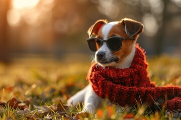 Poster - Cute Dog Wearing Sunglasses and a Scarf