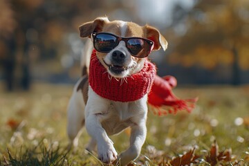 Canvas Print - Cool Dog in Sunglasses and Scarf