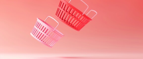 Canvas Print - Pink and Red Baskets Floating on a Pink Background