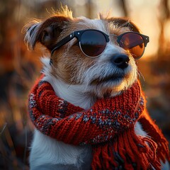 Poster - Cute Dog Wearing Sunglasses and a Scarf