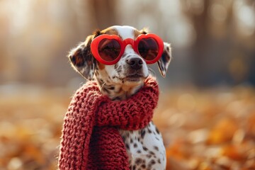 Poster - Dog wearing heart-shaped sunglasses and a scarf