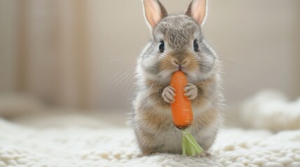 Wall Mural - Cute Bunny Eating a Carrot