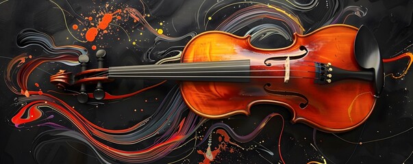 Wall Mural - Violin in Abstract, Colorful Swirls and Splashes