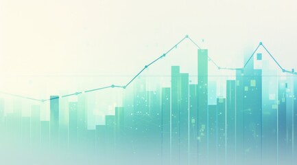 Green bar graph on screen with two lines rising and falling together, set against a white background with light blue accents. Ideal for financial or data graphics, illustrating dynamic trends and anal