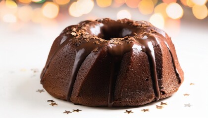 Wall Mural - freshly baked chocolate bundt cake with rich glaze shavings