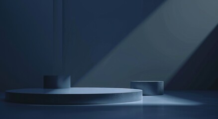 Canvas Print - Minimalist Blue Podium with Light