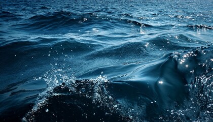 dark blue sea surface with waves splash and bubbles