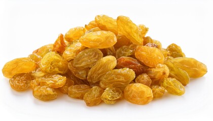 Wall Mural - yellow sultanas raisins close up isolated on a white background