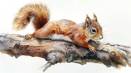 Sticker - Watercolor Painting of a Squirrel Resting on a Branch