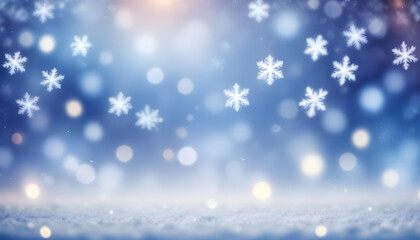 blurred winter background with falling snowflakes and bokeh lights 2