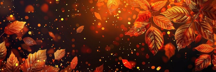 Wall Mural - A modern banner with digital glitter effects, adding sparkle to autumn leaves and Thanksgiving messages for a festive touch