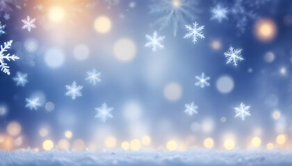 Wall Mural - Blurred winter background with falling snowflakes and bokeh lights 12