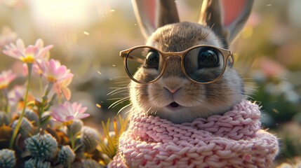 Sticker - Cute Bunny Wearing Glasses and Scarf