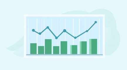  Simple line graph with green bars on a white background, illustrating growth in sales and website traffic.  conveying technological evolution and growth.