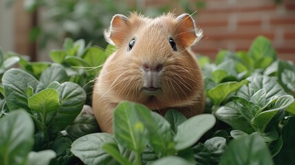 Sticker - Close-up of a Cute Guinea Pig in Green Foliage