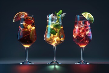 Sticker - Three types of cocktails served in wine glasses with ice and garnishes