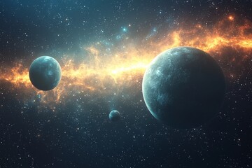 Space cosmic illustration with planets scene created with Generative AI