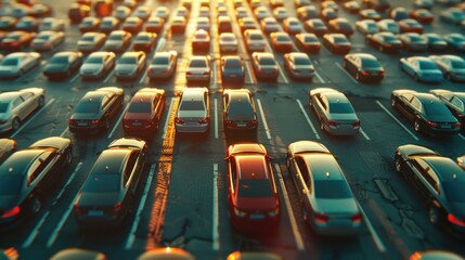 Canvas Print - A row of vehicles parked along a city street, ready for use or awaiting repair