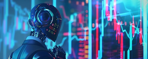 Canvas Print - A Cyborg Robot Analyzing Data and Stock Market Trends