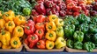 © JAKE STUDIO - Vibrant array of peppers of different colors at a market stall, eyecatching and fresh, Farmers Market, colorful peppers display