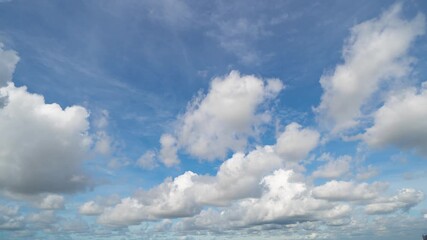 Wall Mural - Time lapse of clear blue sky with white fluffy clouds at noon. Day time. Abstract nature landscape background.