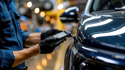 professional auto service technicians utilizing advanced diagnostic tools to thoroughly assess the h