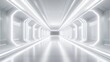 © AI Story - Empty futuristic 3D room with white background, abstract space technology tunnel, and modern neon lighting.