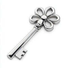 Canvas Print - A silver key with a flower shaped design on it, AI