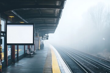 Empty billboard at train station.