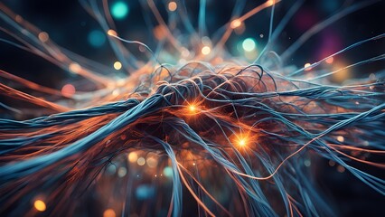 A colorful, abstract image of wires and lights