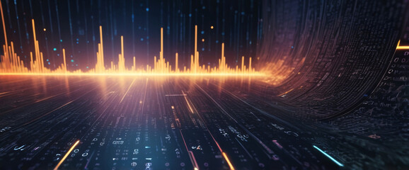 An abstract digital background with binary code and AI algorithms running in the background