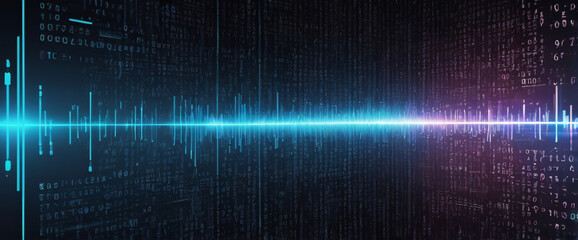 An abstract digital background with binary code and AI algorithms running in the background