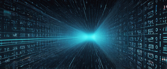 An abstract digital background with binary code and AI algorithms running in the background