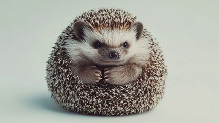 Canvas Print - Hedgehog Curled Up in a Ball on a White Background