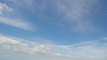 Wall Mural - Time lapse of clear blue sky with white fluffy clouds at noon. Day time. Abstract nature landscape background.