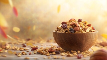 Crunchy Organic Granola Mix with Nuts and Dried Fruits - Vibrant 3D Illustration of Nutritious Breakfast Option