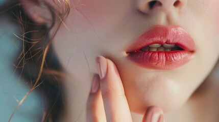 Wall Mural - Close-up of a Woman's Lips with Soft Lighting