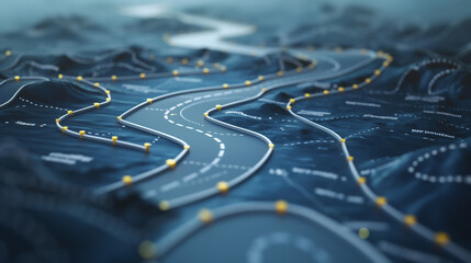 A road map with yellow lines and a blue background