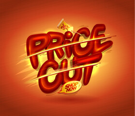 Wall Mural - Price cut sale banner with scratched shiny red letters