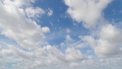 Wall Mural - Time lapse of clear blue sky with white fluffy clouds at noon. Day time. Abstract nature landscape background.