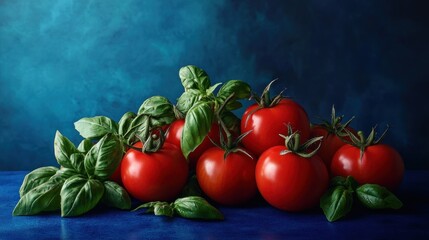 Wall Mural - Fresh Red Tomatoes with Basil