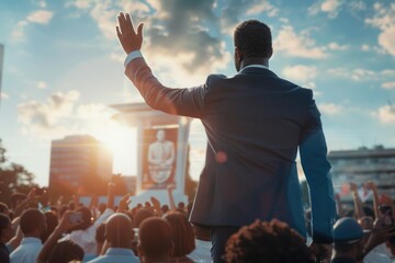 Wall Mural - A man standing among a group of people, great for events, meetings, and gatherings