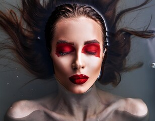 Poster - face emerging water woman fashion red makeup