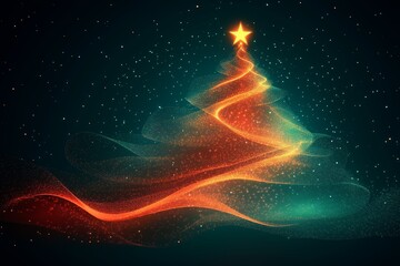 Wall Mural - A festive, abstract representation of a Christmas tree formed by swirling, glowing red lights. 