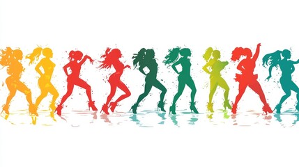 Colorful Silhouettes of Women Dancing in a Row