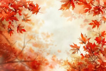 Wall Mural - A tree with vibrant red leaves against a green background