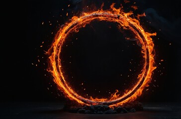 Canvas Print - flaming ring of fire suspended in midair against dark background