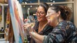 © PhotoStudioWizard - LGBTQ couple enjoying a wine and paint night, creating art and sipping wine, with a relaxed and creative atmosphere
