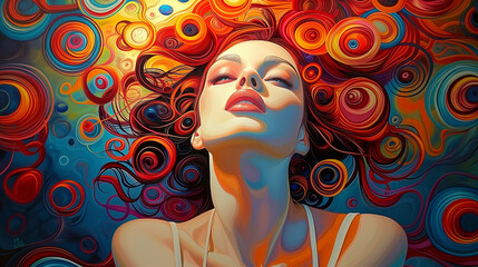 Wall Mural - modern expression colorful woman drawing. pop art painting in bright colours