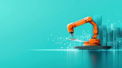 Wall Mural - Futuristic Robotic Arm 3D Printing Complex Architectural Design - High-Tech Construction Flat Design Illustration